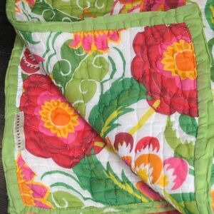 Pottery Barn Queen Quilt Bright Green Pink Mod Hippie Garden Floral Whimsical